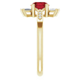 14K Gold Round Natural Mozambique Garnet & Natural Diamond Accented Ring II - Yellow Gold - view 4