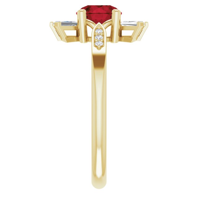 14K Gold Round Natural Mozambique Garnet & Natural Diamond Accented Ring II - Yellow Gold - view 4