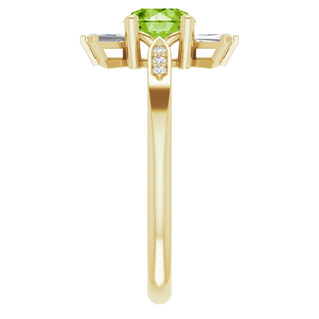 14K Gold Round Natural Peridot & Natural Diamond Accented Ring – 6mm Stones - Yellow Gold - view 4