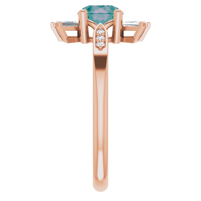 14K Gold Round Lab-Grown Alexandrite & Natural Diamond Accented Ring - Rose Gold - view 4