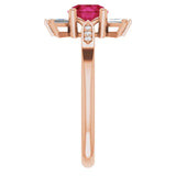 14K Gold Round Lab-Grown Ruby & Natural Diamond Accented Ring - Rose Gold - view 4