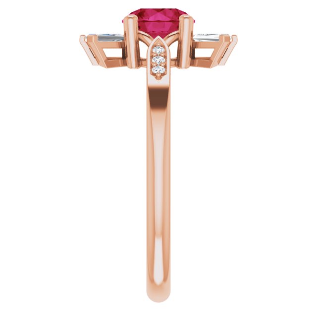 14K Gold Round Lab-Grown Ruby & Natural Diamond Accented Ring - Rose Gold - view 4