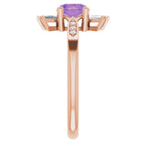 14K Gold Round Natural Amethyst & Natural Diamond Accented Ring II - Rose Gold - view 4