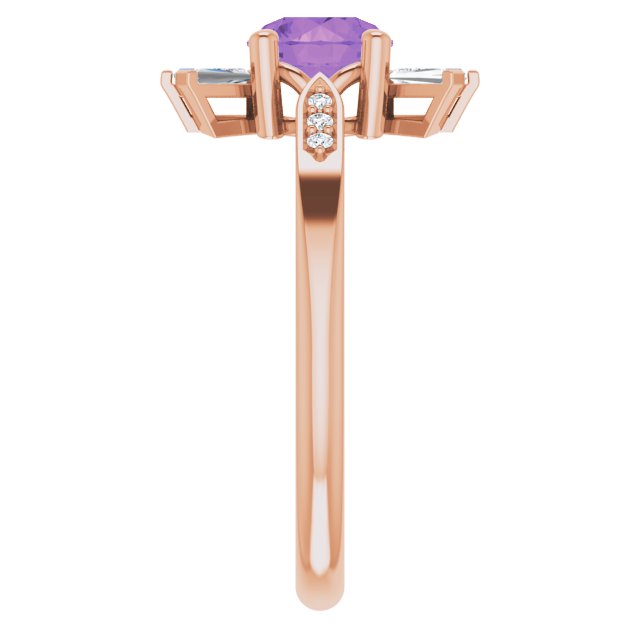 14K Gold Round Natural Amethyst & Natural Diamond Accented Ring II - Rose Gold - view 4