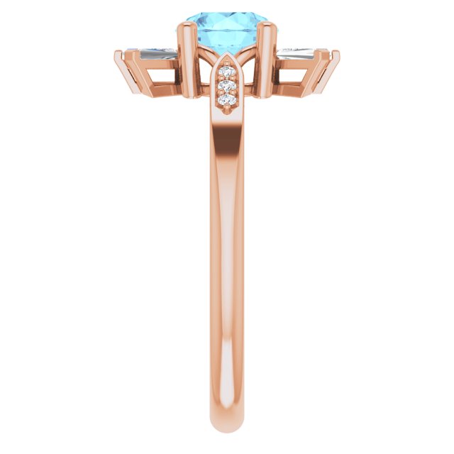 14K Gold Round Natural Aquamarine & Natural Diamond Accented Ring IV - Rose Gold - view 4