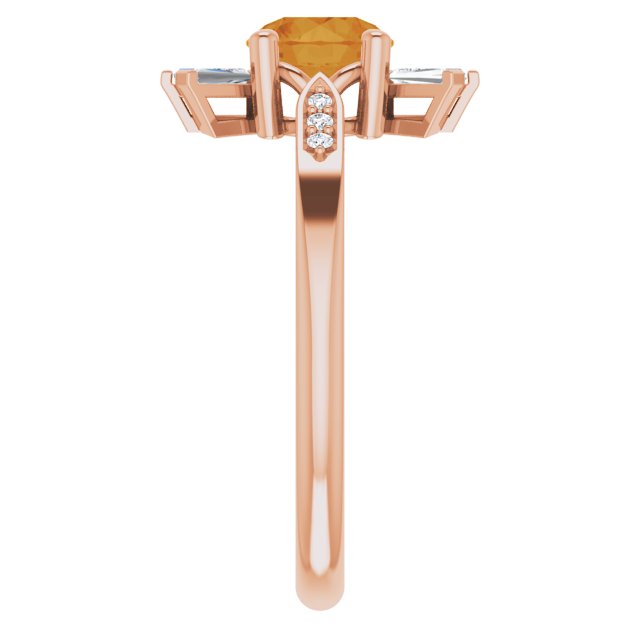 14K Gold Round Natural Citrine & Natural Diamond Accented Ring II - Rose Gold - view 4