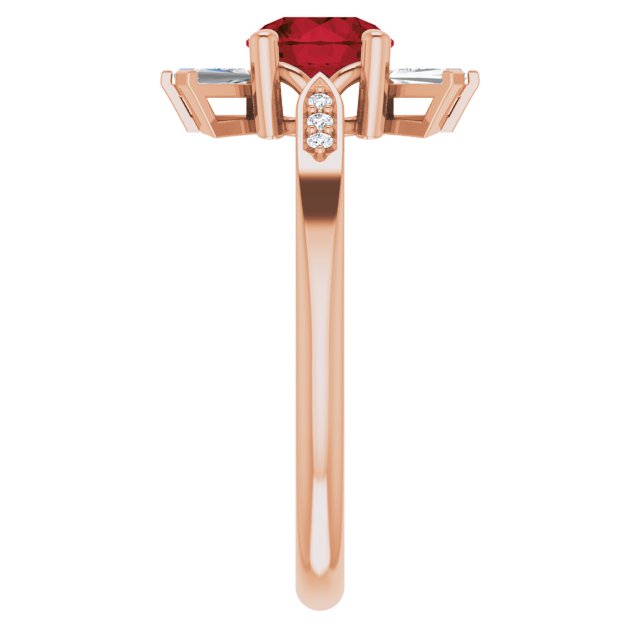14K Gold Round Natural Mozambique Garnet & Natural Diamond Accented Ring II - Rose Gold - view 4