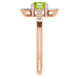 14K Gold Round Natural Peridot & Natural Diamond Accented Ring – 6mm Stones - Rose Gold - view 4