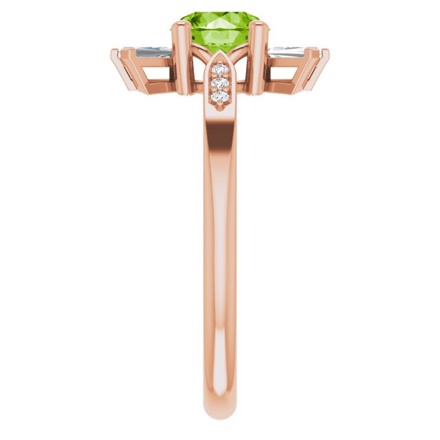 14K Gold Round Natural Peridot & Natural Diamond Accented Ring – 6mm Stones - Rose Gold - view 4