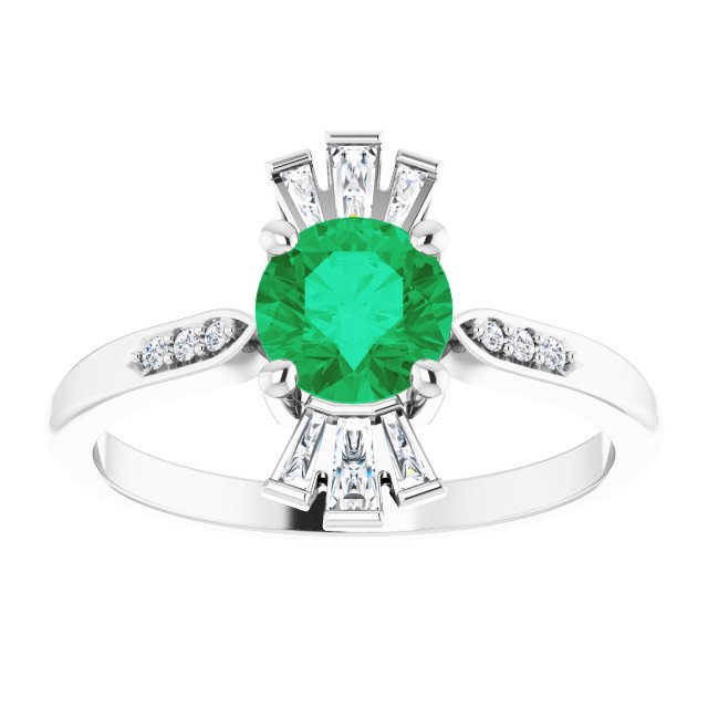 14K Gold Round Lab-Grown Emerald & Natural Diamond Accented Ring - White Gold - view 3