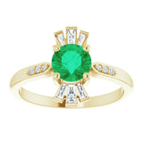 14K Gold Round Lab-Grown Emerald & Natural Diamond Accented Ring - Yellow Gold - view 3