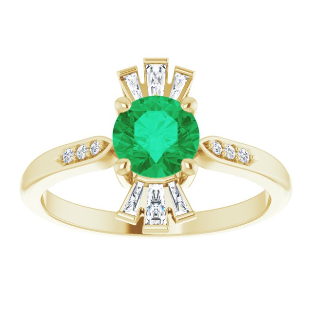 14K Gold Round Lab-Grown Emerald & Natural Diamond Accented Ring - Yellow Gold - view 3