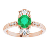 14K Gold Round Lab-Grown Emerald & Natural Diamond Accented Ring - Rose Gold - view 3