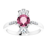 14K Gold Round Natural Pink Tourmaline & Natural Diamond Accented Ring – 6mm Stones - White Gold - view 3