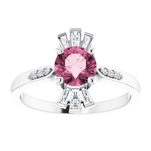 14K Gold Round Natural Pink Tourmaline & Natural Diamond Accented Ring – 6mm Stones - White Gold - view 3