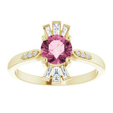 14K Gold Round Natural Pink Tourmaline & Natural Diamond Accented Ring – 6mm Stones - Yellow Gold - view 3