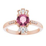 14K Gold Round Natural Pink Tourmaline & Natural Diamond Accented Ring – 6mm Stones - Rose Gold - view 3