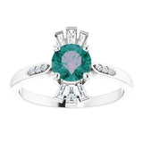 Platinum Round Lab-Grown Alexandrite & Natural Diamond Accented Ring - view 3