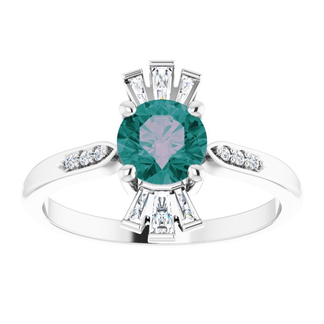 Platinum Round Lab-Grown Alexandrite & Natural Diamond Accented Ring - view 3