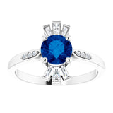 Platinum Round Natural Blue Sapphire & Natural Diamond Accented Ring – 6mm Stones - view 3