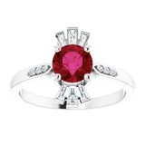 14K Gold Round Lab-Grown Ruby & Natural Diamond Accented Ring - White Gold - view 3