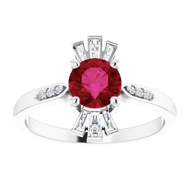 14K Gold Round Lab-Grown Ruby & Natural Diamond Accented Ring - White Gold - view 3