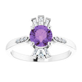 14K Gold Round Natural Amethyst & Natural Diamond Accented Ring II - White Gold - view 3