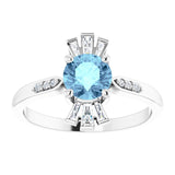 Platinum Round Natural Aquamarine & Natural Diamond Accented Ring IV - view 3