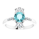 Platinum Round Natural Blue Zircon & Natural Diamond Accented Ring – 6mm Stones - view 3