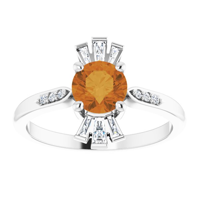 14K Gold Round Natural Citrine & Natural Diamond Accented Ring II - White Gold - view 3