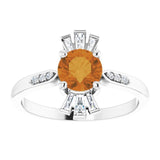 Platinum Round Natural Citrine & Natural Diamond Accented Ring – 6mm Stones - view 3