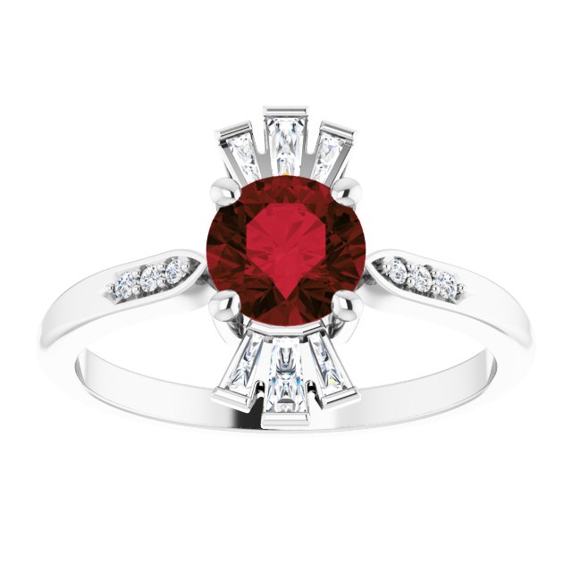 14K Gold Round Natural Mozambique Garnet & Natural Diamond Accented Ring II - White Gold - view 3
