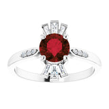 Platinum Round Natural Garnet & Natural Diamond Accented Ring - view 3