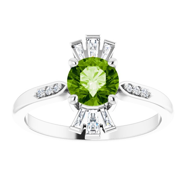 Platinum Round Natural Peridot & Natural Diamond Accented Ring – 6mm Stones - view 3