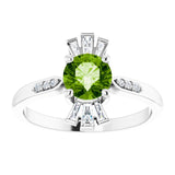 14K Gold Round Natural Peridot & Natural Diamond Accented Ring – 6mm Stones - White Gold - view 3