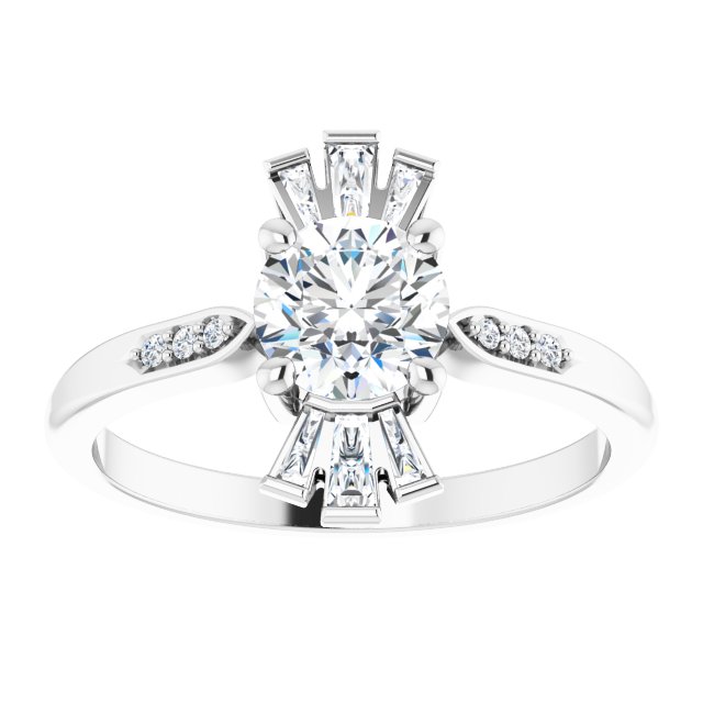 Platinum Round Natural White Sapphire & Natural Diamond Accented Ring – 6mm Stones - view 3