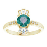 14K Gold Round Lab-Grown Alexandrite & Natural Diamond Accented Ring - Yellow Gold - view 3