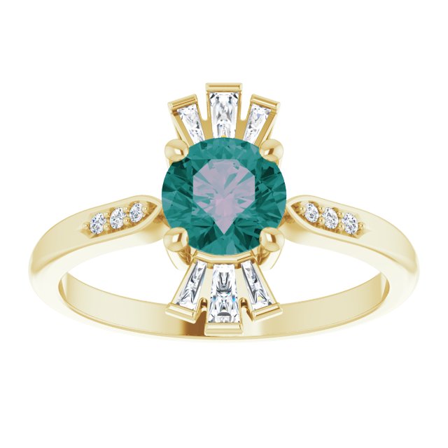 14K Gold Round Lab-Grown Alexandrite & Natural Diamond Accented Ring - Yellow Gold - view 3