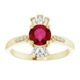 14K Gold Round Lab-Grown Ruby & Natural Diamond Accented Ring - Yellow Gold - view 3