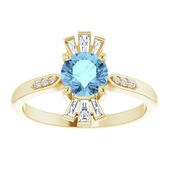 14K Gold Round Natural Aquamarine & Natural Diamond Accented Ring IV - Yellow Gold - view 3