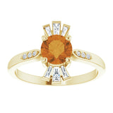 14K Gold Round Natural Citrine & Natural Diamond Accented Ring II - Yellow Gold - view 3