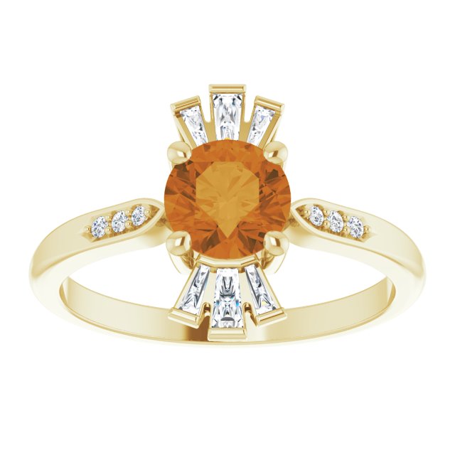 14K Gold Round Natural Citrine & Natural Diamond Accented Ring II - Yellow Gold - view 3