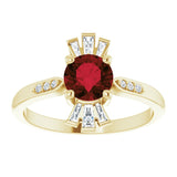 14K Gold Round Natural Mozambique Garnet & Natural Diamond Accented Ring II - Yellow Gold - view 3