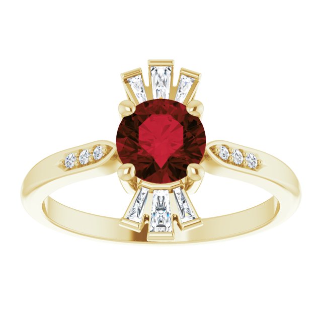14K Gold Round Natural Mozambique Garnet & Natural Diamond Accented Ring II - Yellow Gold - view 3