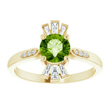 14K Gold Round Natural Peridot & Natural Diamond Accented Ring – 6mm Stones - Yellow Gold - view 3