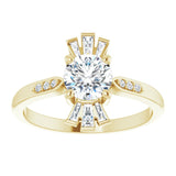 14K Gold Round Natural White Sapphire & Natural Diamond Accented Ring – 6mm Stones - Yellow Gold - view 3