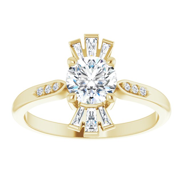 14K Gold Round Natural White Sapphire & Natural Diamond Accented Ring – 6mm Stones - Yellow Gold - view 3