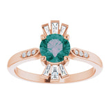 14K Gold Round Lab-Grown Alexandrite & Natural Diamond Accented Ring - Rose Gold - view 3
