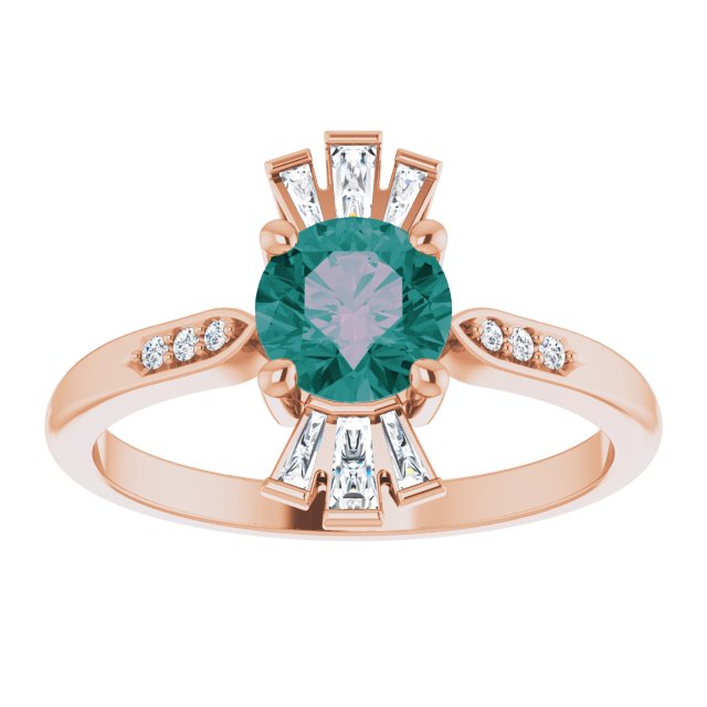 14K Gold Round Lab-Grown Alexandrite & Natural Diamond Accented Ring - Rose Gold - view 3