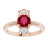 14K Gold Round Lab-Grown Ruby & Natural Diamond Accented Ring - Rose Gold - view 3